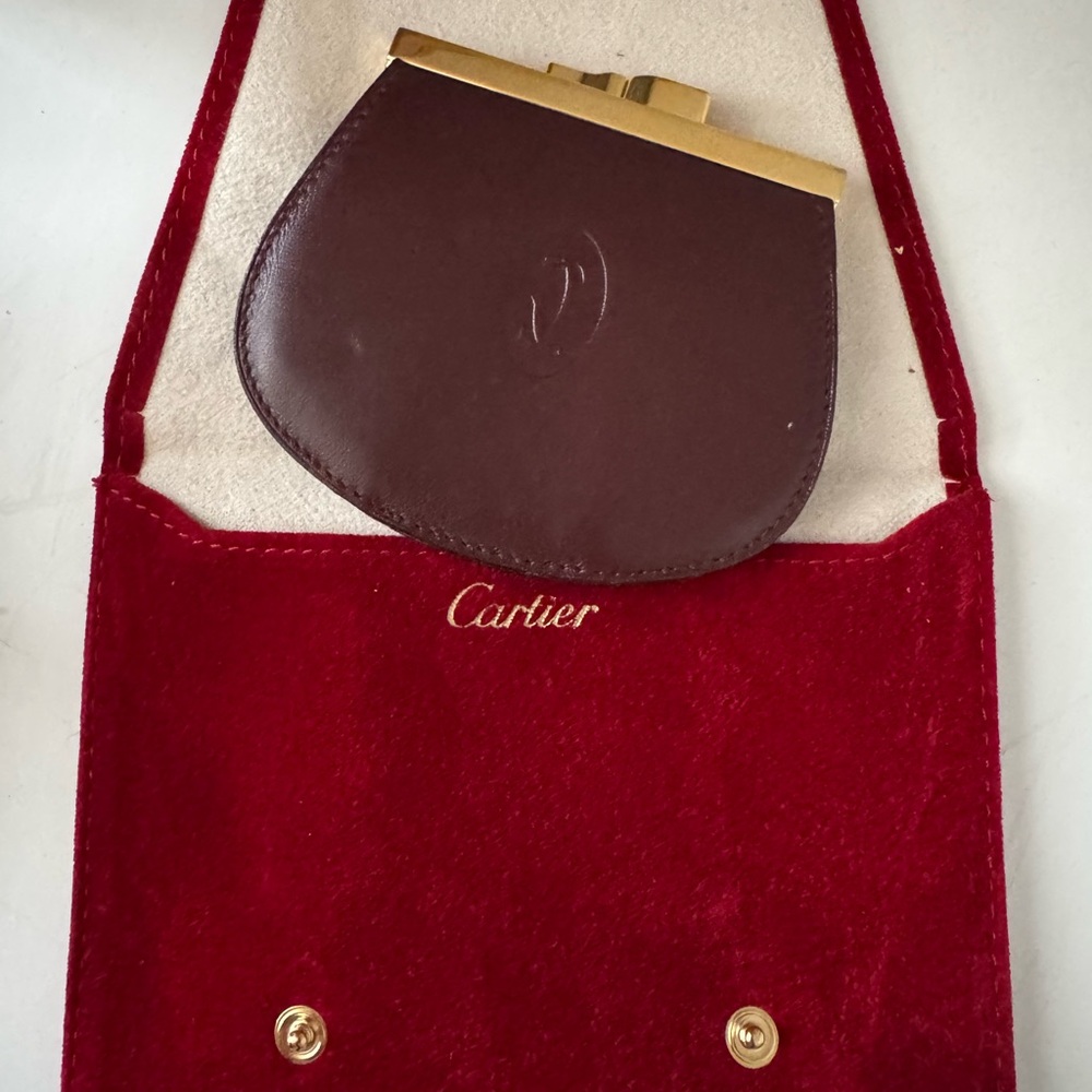 Vintage Cartier Burgundy Leather Coin Purse from Must de Cartier Collection